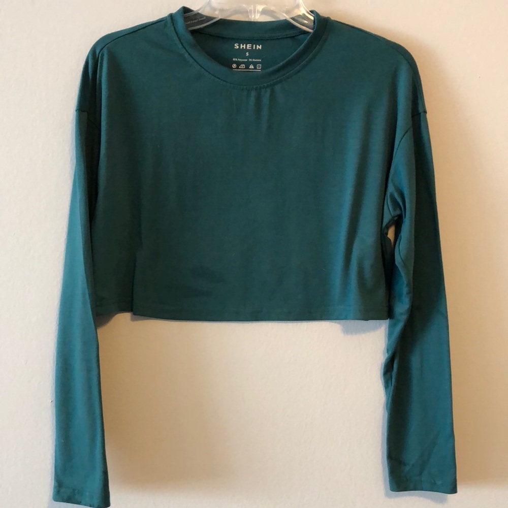 SHEIN Crop Top Long Sleeve Green SZ S
